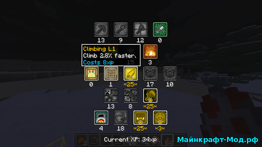 Мод на прокачку навыков для Майнкрафт